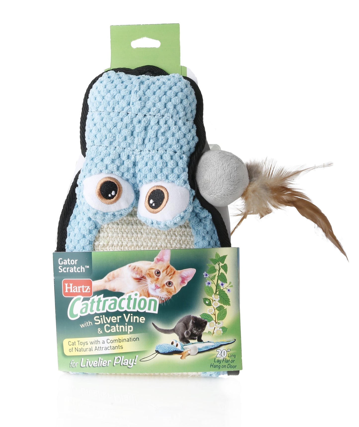 Hartz Cattraction Gator Scratch Cat Toy with Silver Vine and Catnip, Color May Vary
